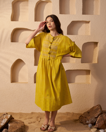 Marigold Jamdani Dress
