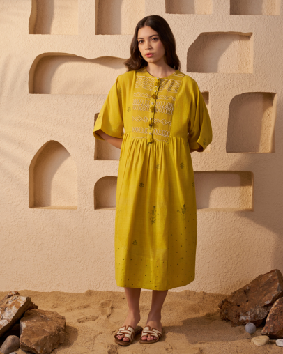 Marigold Jamdani Dress