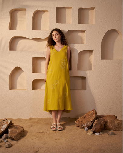 Marigold Bloom Khadi Dress