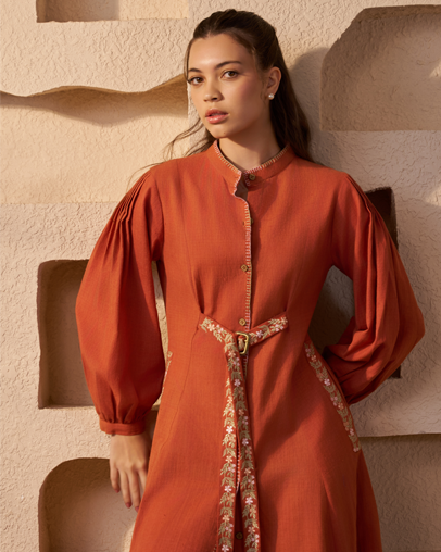 The Rust Handwooven Linen Coat Dress