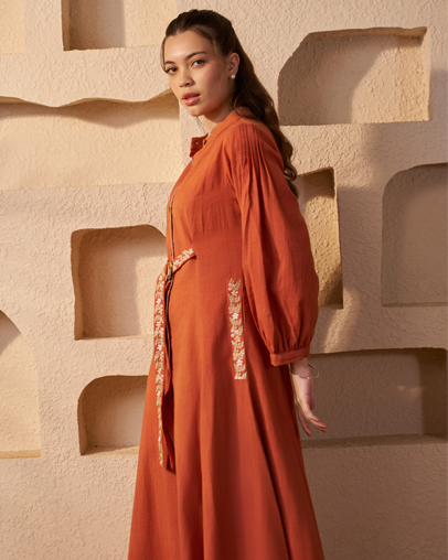 The Rust Handwooven Linen Coat Dress