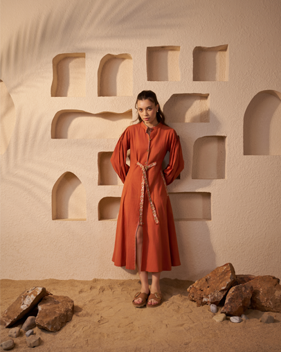 The Rust Handwooven Linen Coat Dress