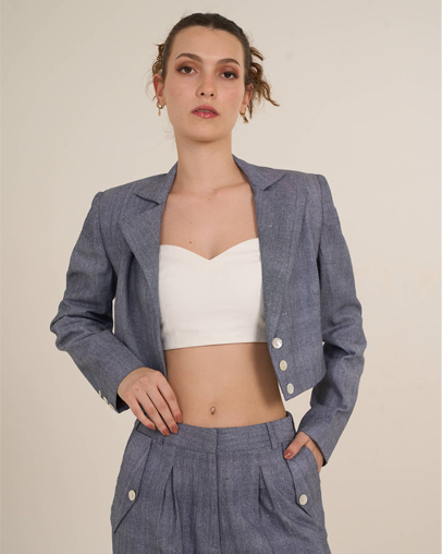 The Cropped Denim Khadi Blazer