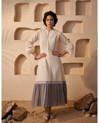 The Ecru Jamdani Khadi Dress