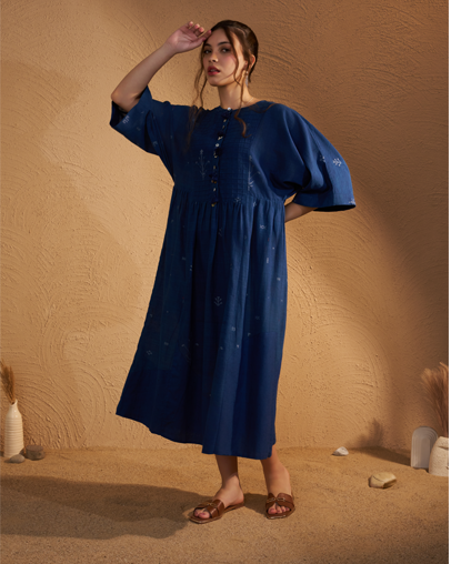 The Indigo Jamdani Dress