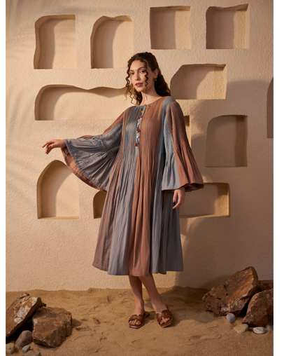 The Indigo & Walnut Pintuck Dress
