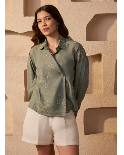 The Olive Floral Khadi Shirt