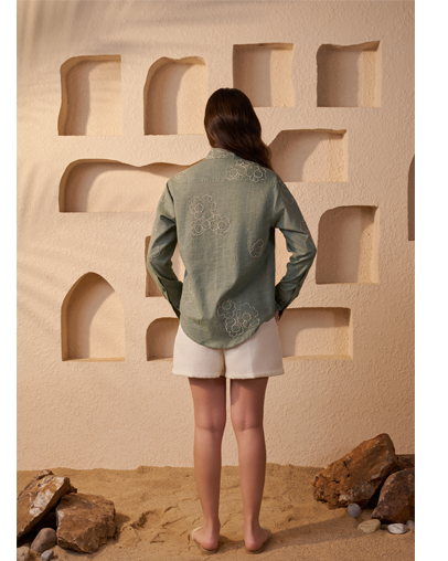 The Olive Floral Khadi Shirt