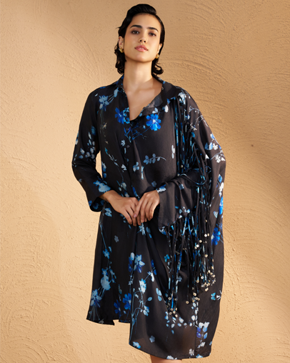 The Midnight Floral Silk Dress