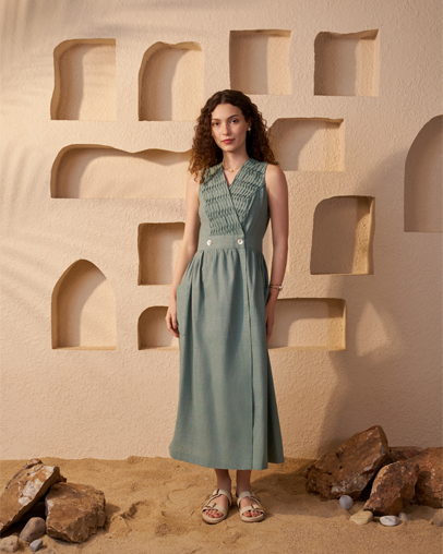 The Sage Smocked Khadi Dress