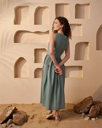 The Sage Smocked Khadi Dress