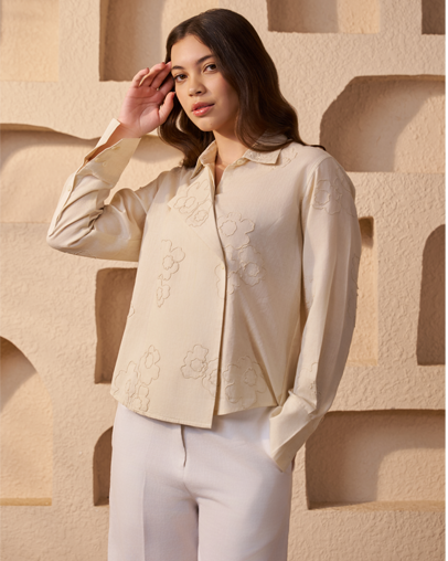 The White Floral Khadi Shirt