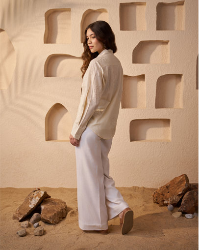 The White Floral Khadi Shirt